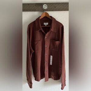 Men’s Goodfellow Ribbed Textured Long Sleeve Shirt Size XL, Warm Brown